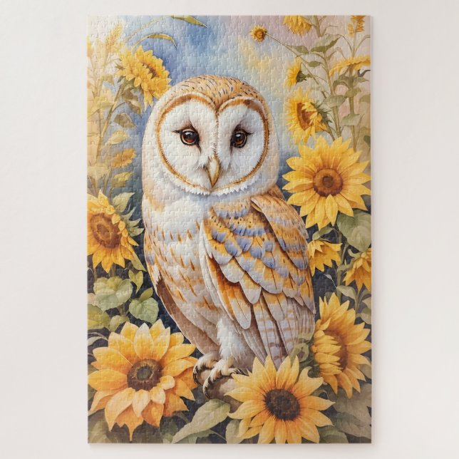Puzzle Belle Chouette Et Fleurs De Soleil (Vertical)