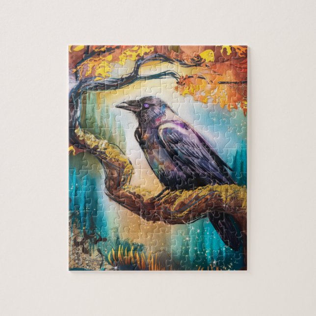 Puzzle Belle Corneille sur une branche d'arbre (Vertical)