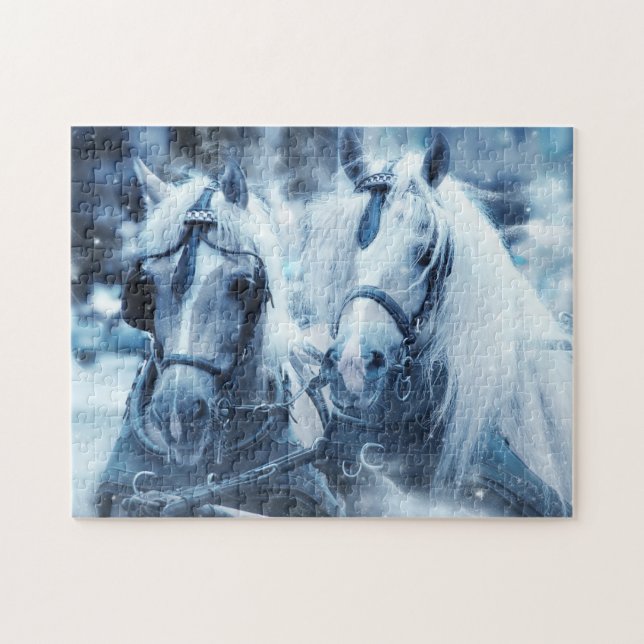 Puzzle Belle équipe Cheval Hiver Conduite photo (Horizontal)
