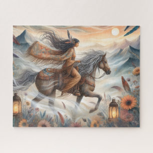 Puzzle Belle femme amérindienne à cheval