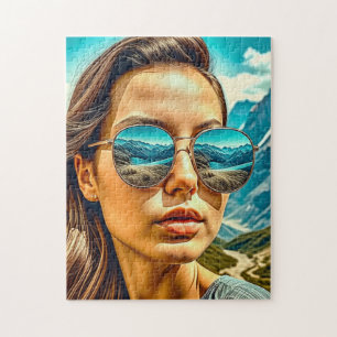 Puzzle Belle femme dans les lunettes de soleil La réflexi