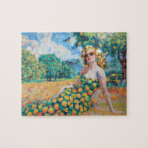 Puzzle Belle Femme dans un Vergers d'Orange