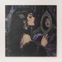 Belle femme gothique regardant dans un miroir anti
