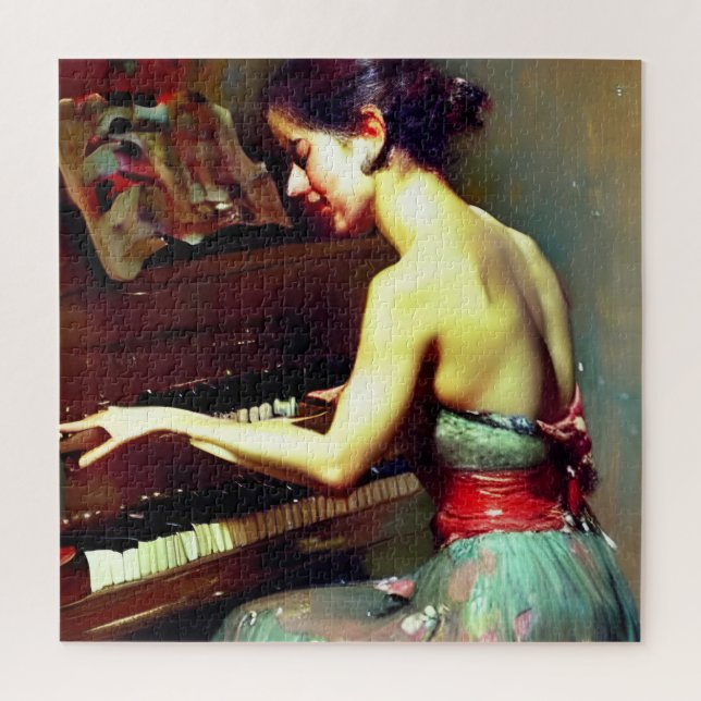 Puzzle Belle Femme Jouant Piano Peinture (Vertical)