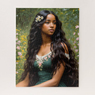 Puzzle Belle femme noire peinture florale