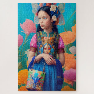 Puzzle Belle fille avec sac à main et foulard