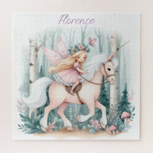 Puzzle Belle fille fée chevauchant dans une forêt enchant