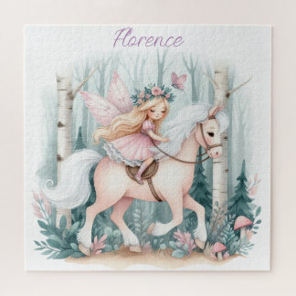 Puzzle Belle fille fée chevauchant dans une forêt enchant