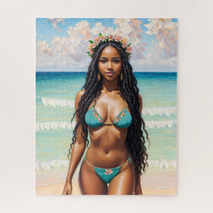 Puzzle Belle Fille Noire En Bikini Turquoise Art