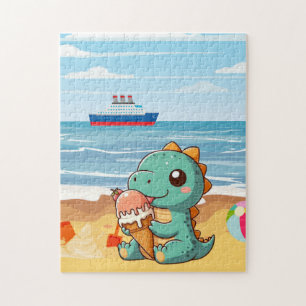 Puzzle Belle glace manger dino à la plage