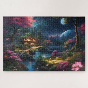 Puzzle Belle maison et jardins dans un pays magique