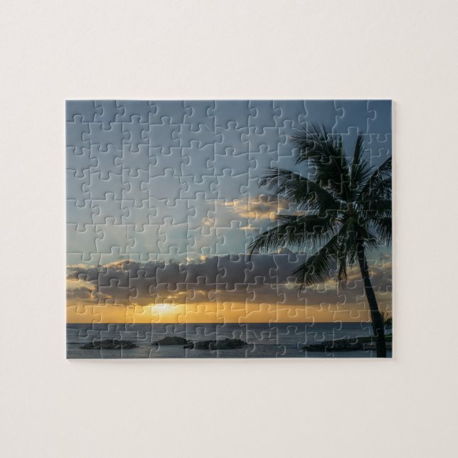 Puzzle Belle Plage Coucher de soleil Palmiers Arbres Nuag (Horizontal)