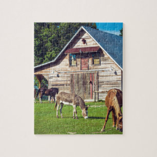 Puzzle Belle scène de ferme avec les chevaux et la grang