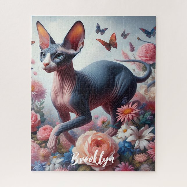 Puzzle Belle Sphynx Chat & Fleurs (Vertical)