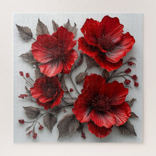 Puzzle Belles fleurs et feuilles rouges