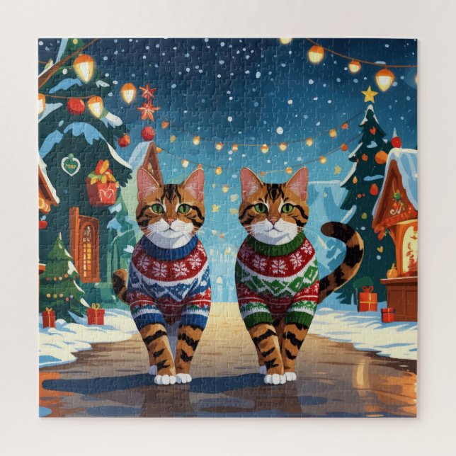 Puzzle Bengal Cats Christmas Snow Holiday (Vertical)