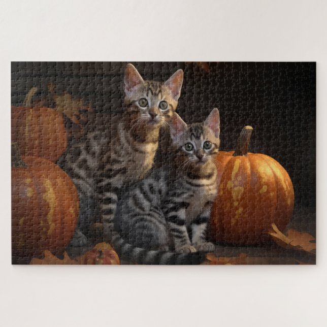 Puzzle Bengal Kitten Autumn Delight Pumpkin  (Horizontal)
