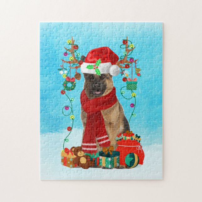 Puzzle Berger allemand dans la neige avec cadeaux de Noël (Vertical)