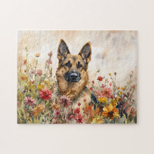 Puzzle Berger Allemand Parmi Les Fleurs sauvages Vibrants