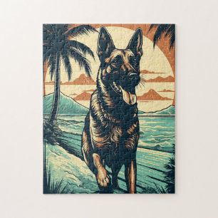 Puzzle berger allemand sur une plage tropicale au coucher