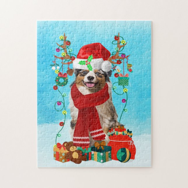 Puzzle Berger australien dans la neige avec cadeaux de No (Vertical)