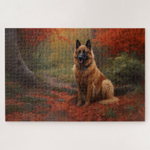 Puzzle Berger Belge dans les feuilles d'automne qui tombe