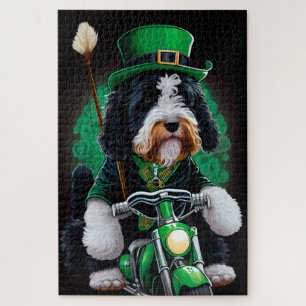 Puzzle Bernedoodle Chien conduisant vélo St. Patrick's Da