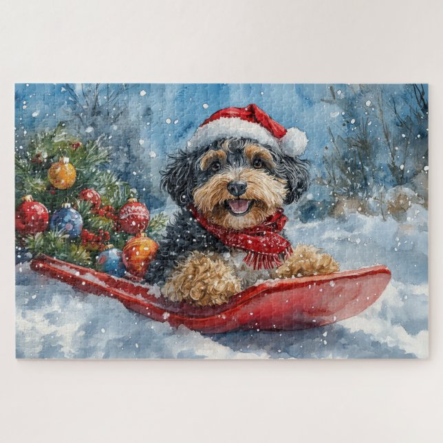 Puzzle Bernedoodle Chien dans la corniche Laisser neiger  (Horizontal)