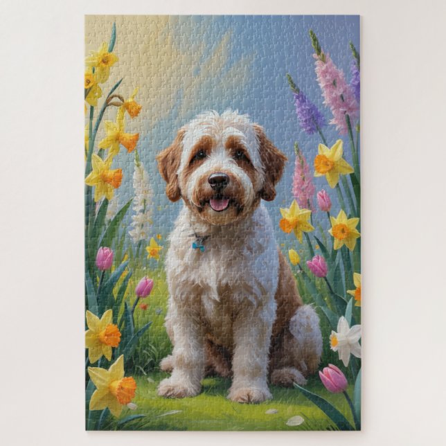 Puzzle Bernedoodle Printemps Fleurs Peinture (Vertical)
