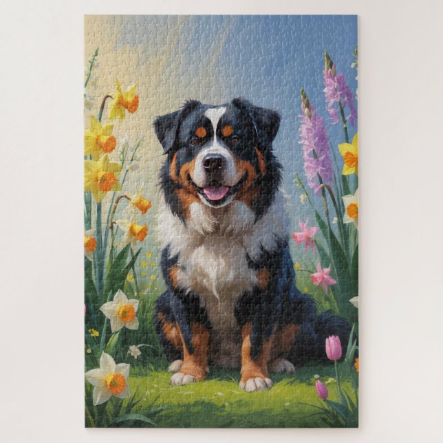 Puzzle Bernese Mountain Spring Flowers Peinture (Vertical)