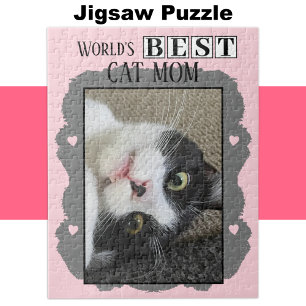 Puzzle Best cat maman ajouter photo rose gris