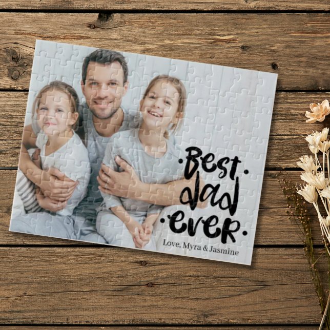Puzzle Best Dad Ever Black Custom Photo Gift From Kids  (Créateur téléchargé)