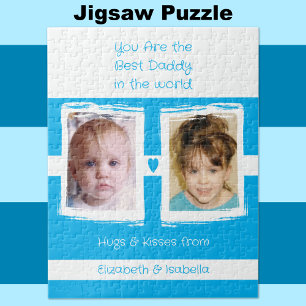 Puzzle Best daddy 2 photos ajouter des noms blanc bleu
