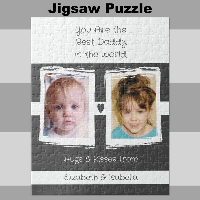 Puzzle Best daddy 2 photos ajouter des noms blanc gris (Créateur téléchargé)