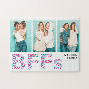 Puzzle BFF Trois photo Nom personnalisé Girly Heart