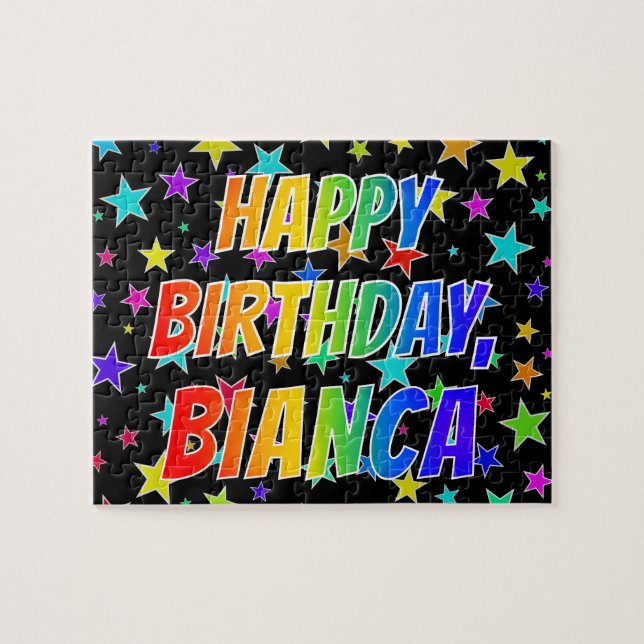 Puzzle "BIANCA" Prénom, Amusant "HEUREUX ANNIVERSAIRE" (Horizontal)