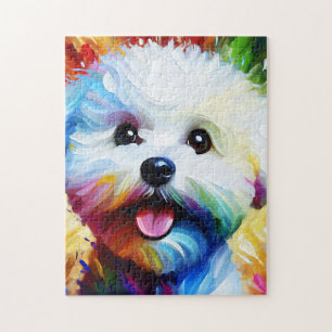 Puzzle Bichon Frise Chien Portrait Acrylique Art Print Ch