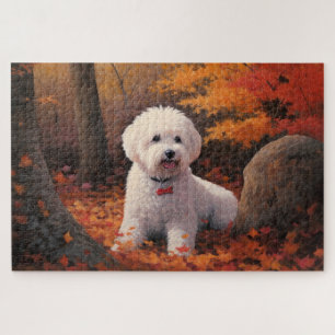 Puzzle Bichon Frise en automne feuilles tombées inspirent