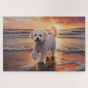 Puzzle Bichon Frise Sandy Paws sur la plage au coucher du