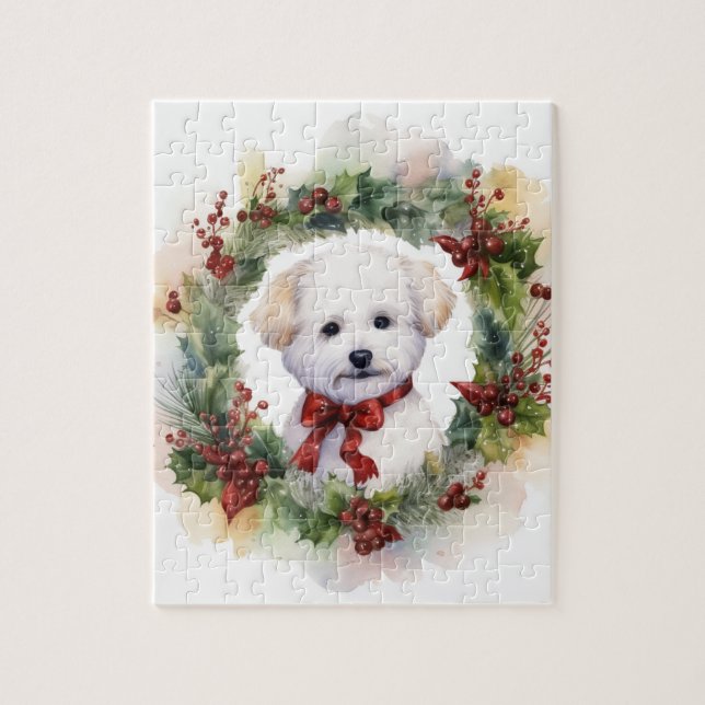 Puzzle Bichon Frise Wreath Festive Pup (Vertical)