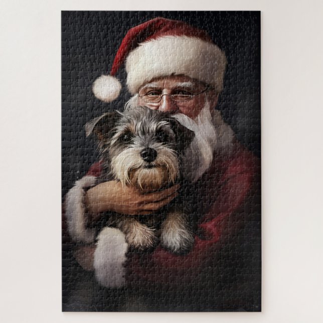 Puzzle Biewer Terrier Avec Noël Festif Du Père Noël (Vertical)