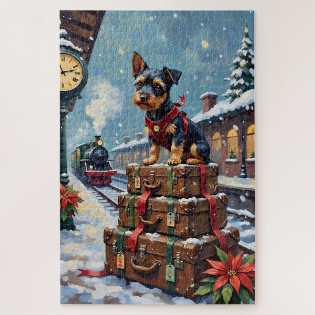 Puzzle Biewer Terrier Christmas Holiday Travel (Vertical)