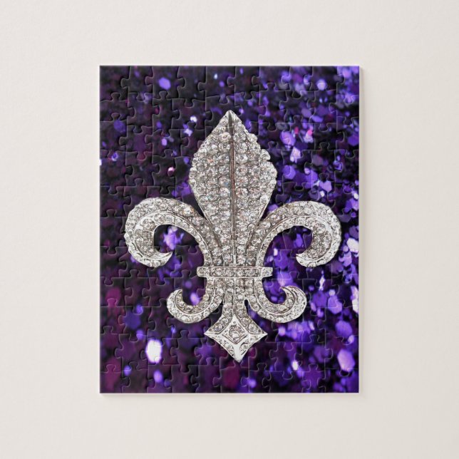 Puzzle Bijou étincelant Fleur De Lis Sequins Violet (Vertical)