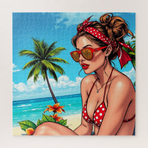 Puzzle Bikini rouge, lunettes de soleil et femme de Banda