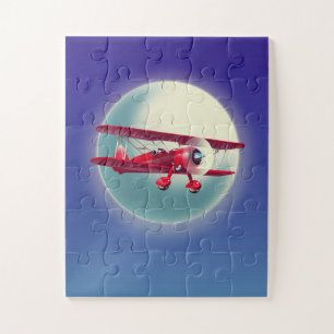 Puzzle Biplan rouge vintage