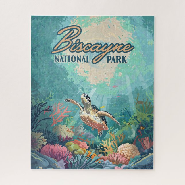 Puzzle Biscayne National Park Florida Turtle Coral Card (Vertical)