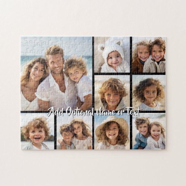 Puzzle Black 9 Photo Carré Collage - avec script blanc (Horizontal)