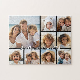 Puzzle Black 9 Photo Square Collage - with script white