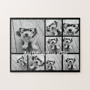 Puzzle Black 9 Photo Square Collage - with script white