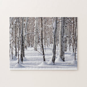Puzzle Black and White Aspen Tree Trunks in Snow Photo